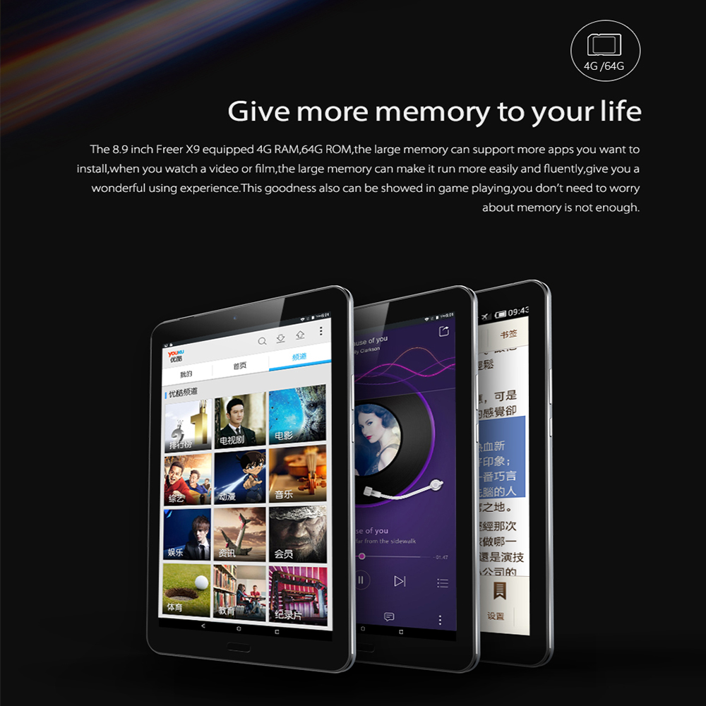 ALLDOCUBE  X9 4G/64G Android6.0 Phablet 8.9 Inch Display Fingerprint Identification 4GB RAM 64GB ROM Dual Camera - Black