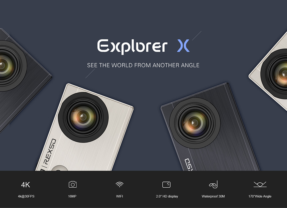 [HK Stock] Elephone REXSO Explorer X Allwinner V3 2.0 Inch Display Action Camera 4K 30FPS WiFi 170 Degree Wide Angle Diving Camera - Black