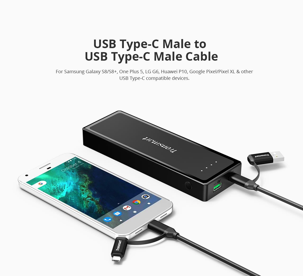Tronsmart C4N1 4-in-1 Type-C Cable Built-in Micro USB & USB 2.0 Adaptors for Samsung Galaxy Google Pixel/Pixel XL and Other USB Type-C Compatible Devices