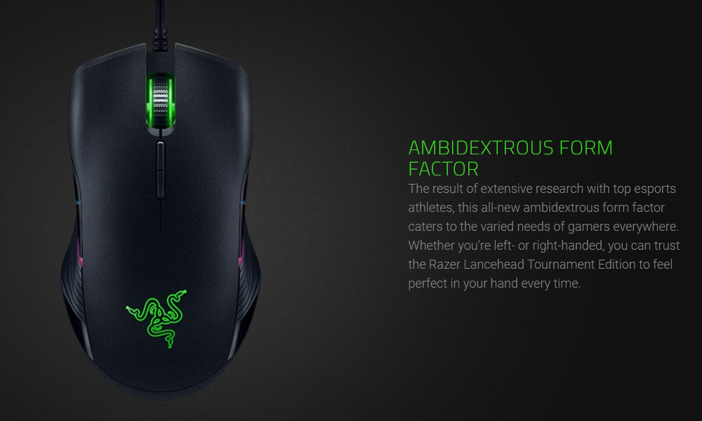[HK Stock] Razer Lancehead Tournament Edition Wired Gaming Mouse 16000 DPI 9 Buttons Ambidextrous - Black