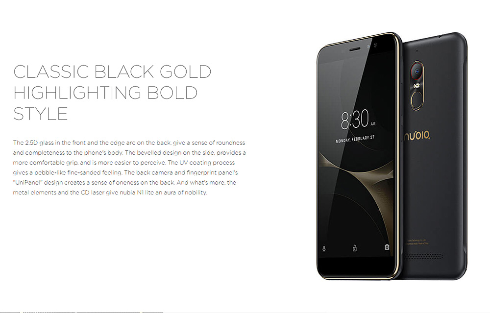[HK Stock][US Version]ZTE Nubia N1 Lite NX597J 5.5 Inch 4G LTE Smartphone HD  Screen MTK6737 Quad Core 2GB RAM 16GB ROM 3000mAh Touch ID - Black Gold