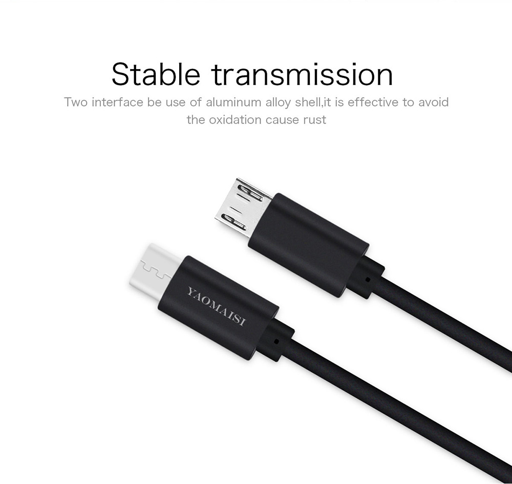 Yaomaisi USB Type-C to Micro USB 1m Data Charging Cable for Tablet PC Smartphones - Black