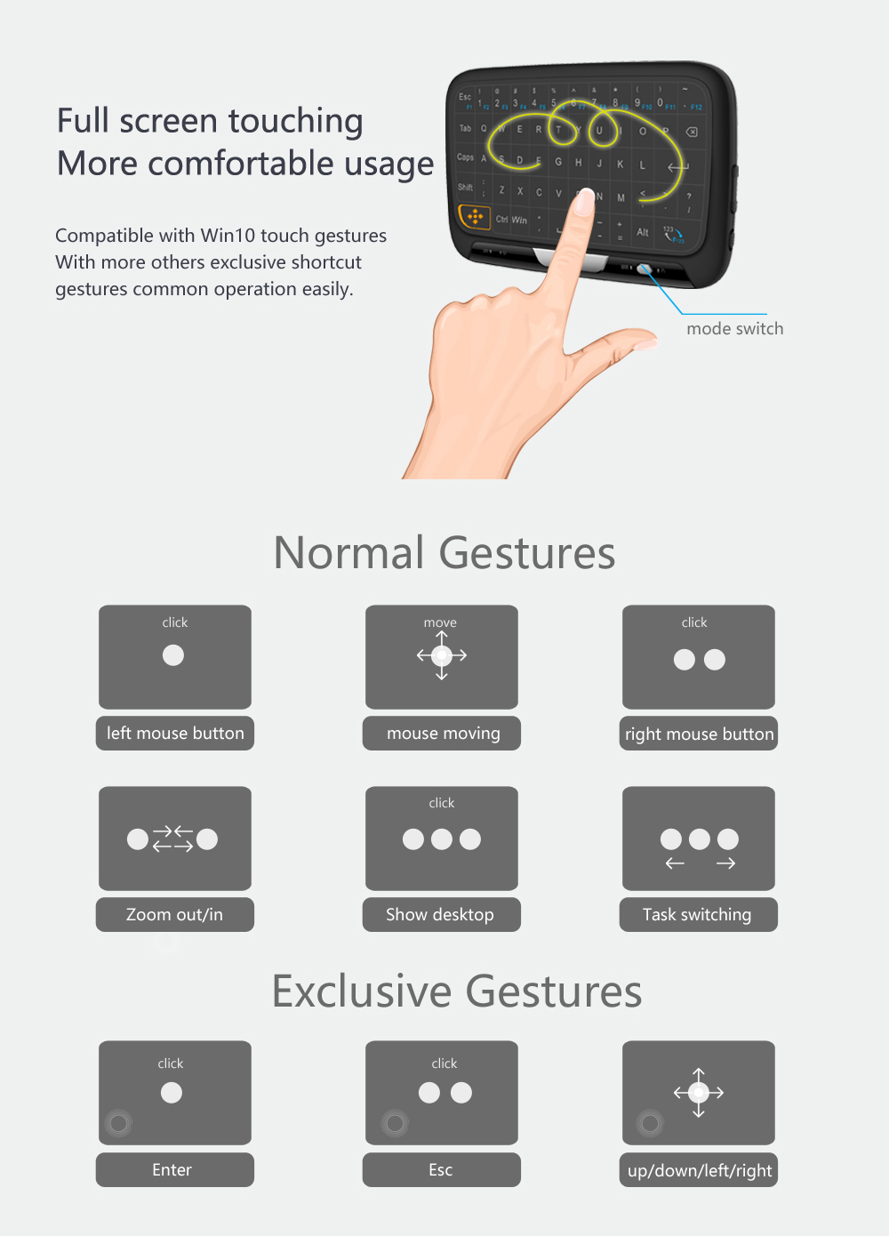 H18 Full Touchpad Mini Wireless Keyboard 2.4GHz Air Mouse for TV Box Pad IPTV PC HTPC HD Player