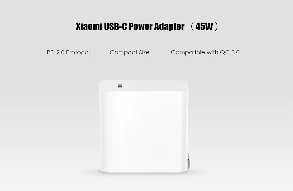 Xiaomi USB Power Adapter PD 2.0 Type-C Output Port 45W QC 3.0 With Data Cable Chines Plug - White