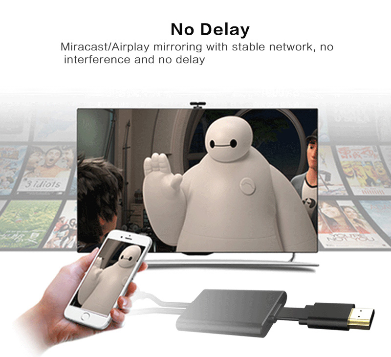 I8 Miracast/Airplay Mirroring Cable Support Android and iOS Devices - Black