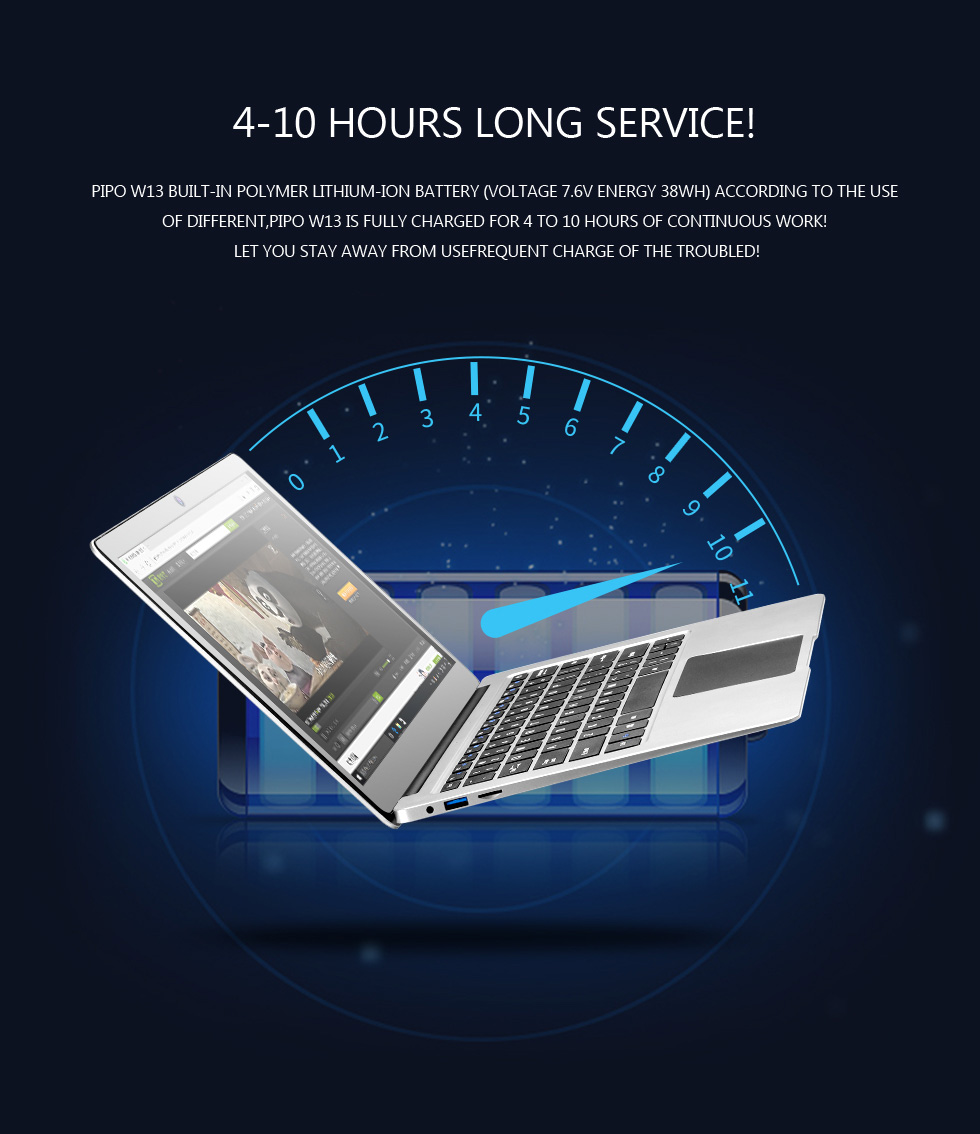 PIPO W13 Notebook 13.3 inch Windows 10 4GB RAM 64GB ROM Intel Celeron N3450 Quad Core IPS 1920*1080 - Silver