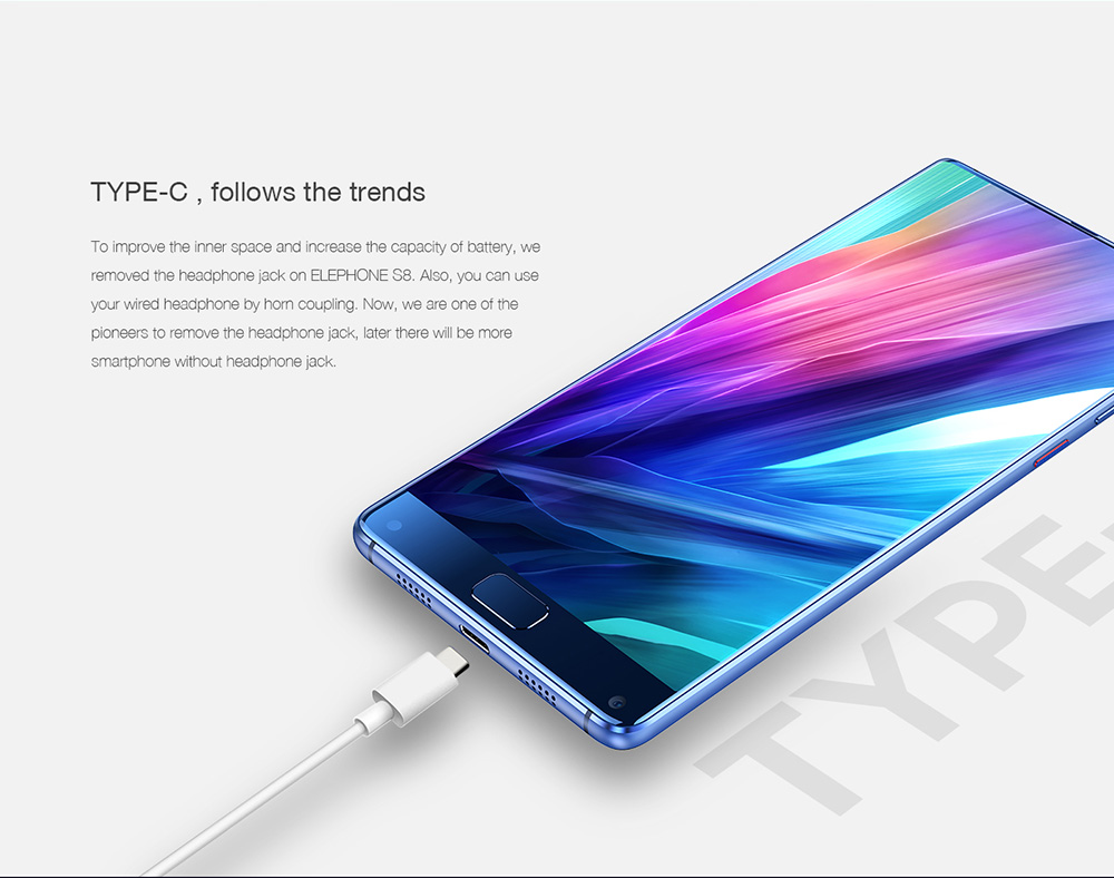 [HK Store]Elephone S8 6.0 Inch 4G LTE Smartphone 2K Full Screen Display Helio X25 Deca Core 4GB 64GB 21.0MP Cam Android 7.1 Touch ID 4000mAh  Qiuck Charge 3D Curved Glass Body - Blue