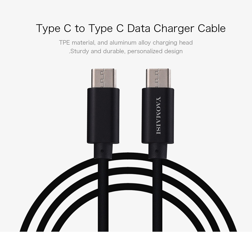 Yaomaisi USB Type-C to Type-C 1m Data Charging Cable for Android Tablet PCs Smartphones - Black