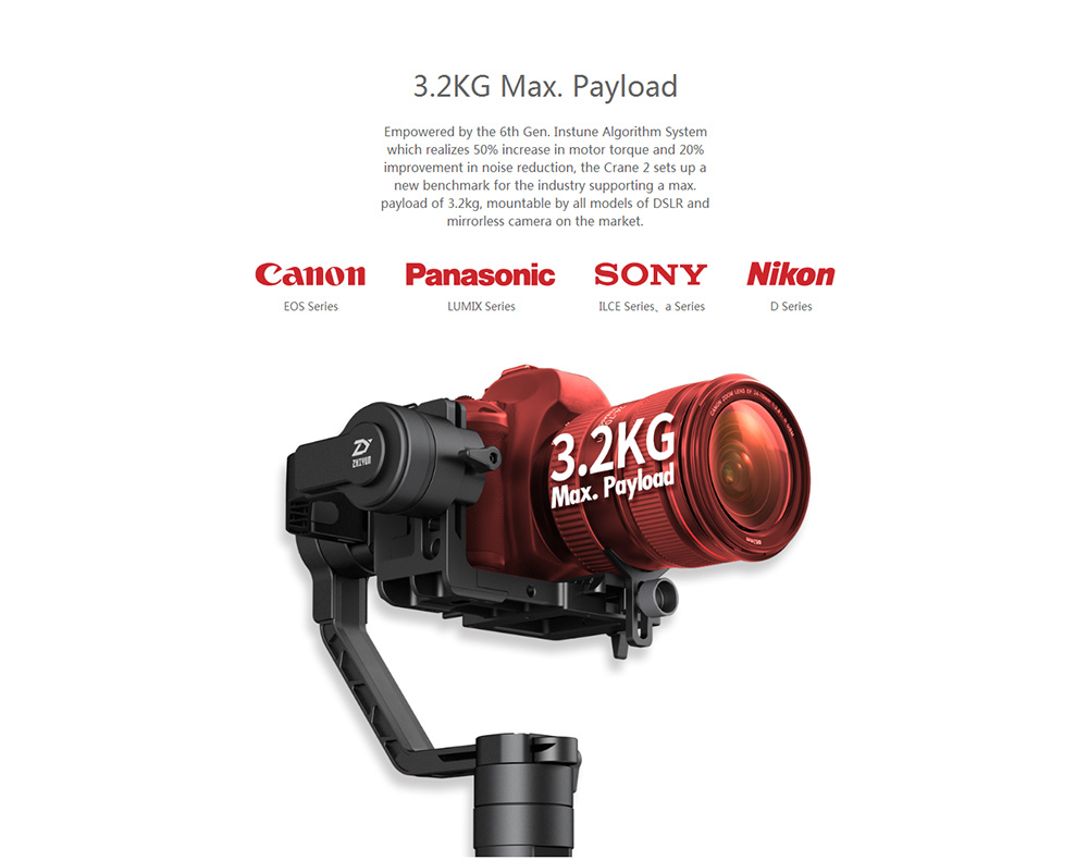 ZHIYUN Crane 2 3-Axis Brushless Handheld Stabilizer with Real-time Follow Focus - Black