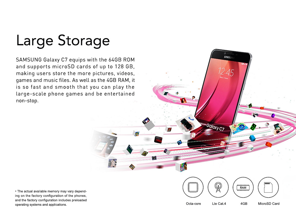 [HK Stock]SAMSUNG Galaxy C7 C7000 5.7 Inch 4G LTE Smartphone Snapdragon 625 Octa Core 16.0MP+8.0MP Cam 4GB RAM 32GB ROM Touch ID - Gold