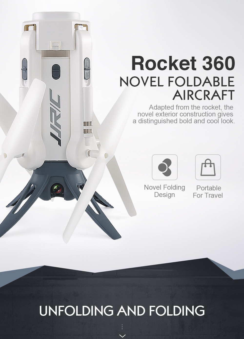 JJRC H51 Rocket 360 WIFI FPV Foldable Drone with 720P 90 Degree Adjustable Camera Altitude Hold Mode RC Quadcopter RTF - Black
