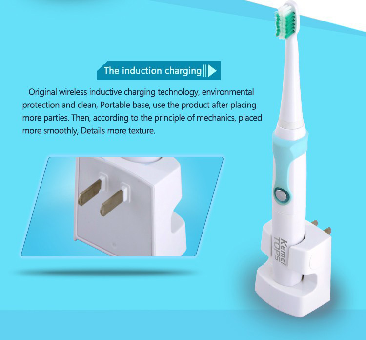 Kemei KM-907 Ultrasonic Electric Toothbrush Rechargeable IPX7 Waterproof -Blue