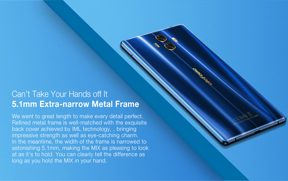 [HK Stock]Ulefone MIX 5.5 Inch Smartphone 4GB 64GB Dual Rear camera MT6750T Octa Core Android 7.0 Touch ID - Blue