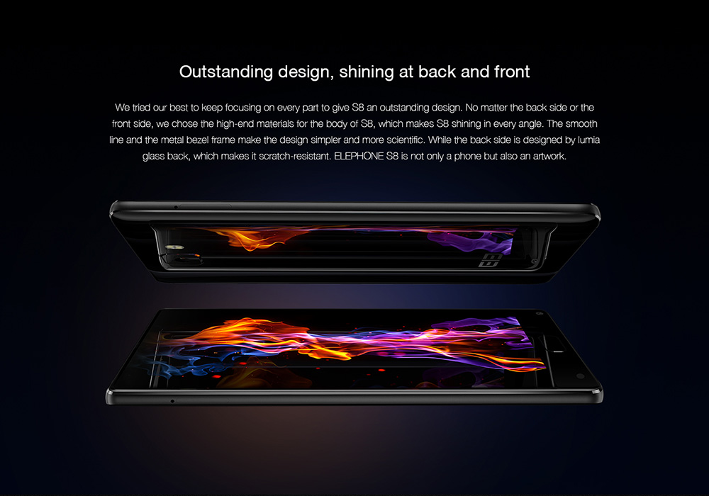 [HK Store]Elephone S8 6.0 Inch 4G LTE Smartphone 2K Full Screen Display Helio X25 Deca Core 4GB 64GB 21.0MP Cam Android 7.1 Touch ID 4000mAh  Qiuck Charge 3D Curved Glass Body - Black