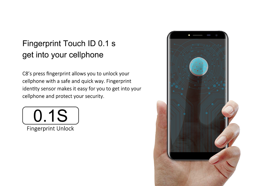 [HK Stock]Oukitel C8 5.5 Inch Smartphone HD 18:9 Aspect Ratio Screen 13.0MP Cam MTK6580A Quad Core 2GB RAM 16GB ROM Android 7.0 Touch ID 3000mAh - Purple