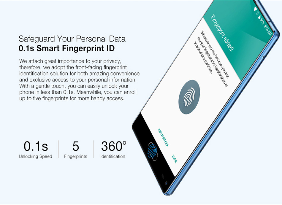 [HK Stock]Ulefone MIX 5.5 Inch Smartphone 4GB 64GB Dual Rear camera MT6750T Octa Core Android 7.0 Touch ID - Blue