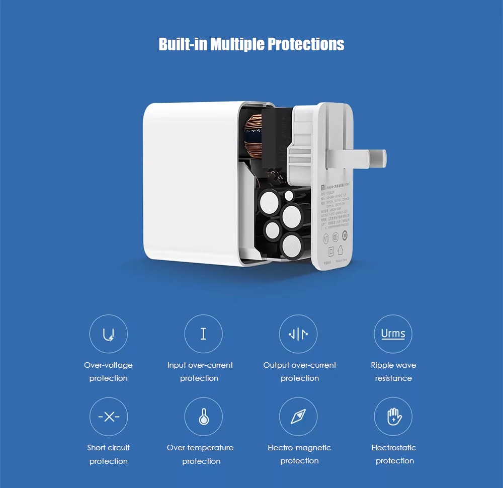 Xiaomi USB Power Adapter PD 2.0 Type-C Output Port 45W QC 3.0 With Data Cable Chines Plug - White