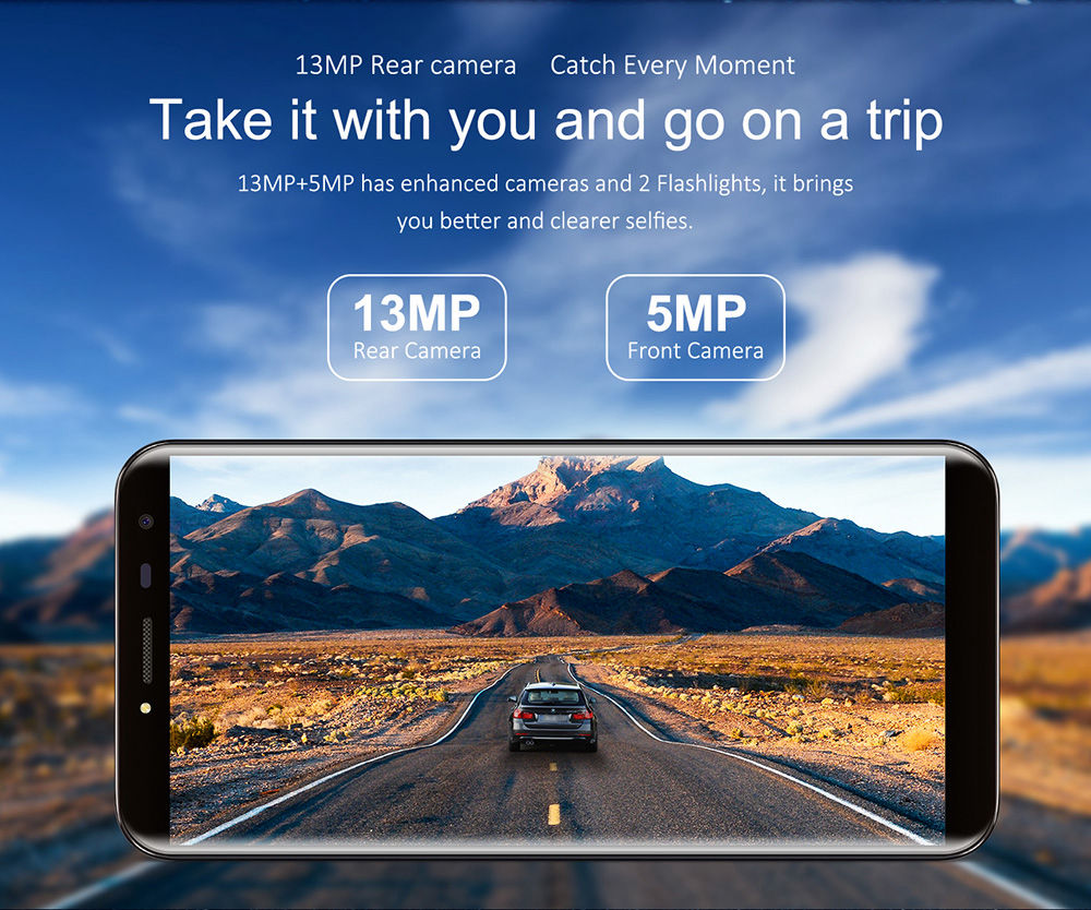 [HK Stock]Oukitel C8 5.5 Inch Smartphone HD 18:9 Aspect Ratio Screen 13.0MP Cam MTK6580A Quad Core 2GB RAM 16GB ROM Android 7.0 Touch ID 3000mAh - Gold