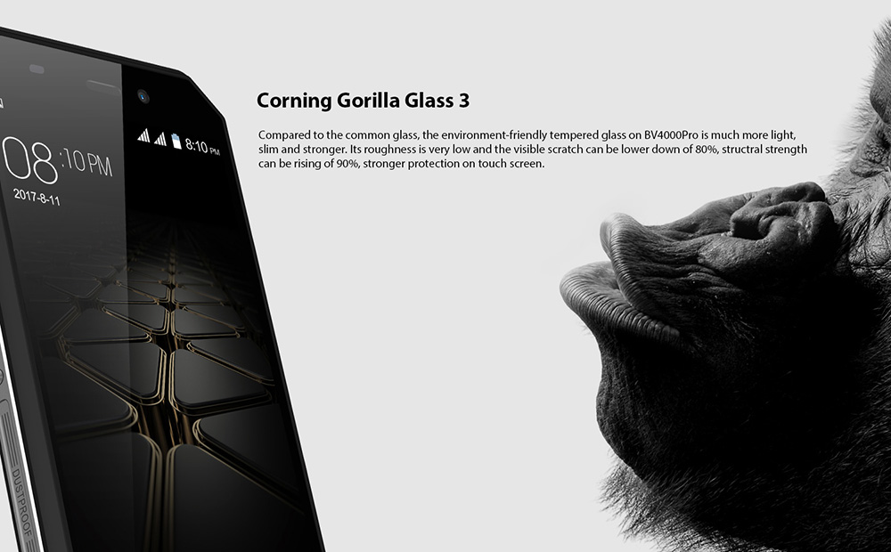 [HK Stock]Blackview BV4000 Pro 4.7 Inch Smartphone IP68 waterproof Corning Gorilla Glass Screen 2GB 16GB Dual 8.0MP Rear Cam MT6580A Quad Core Android 7.0 - Black