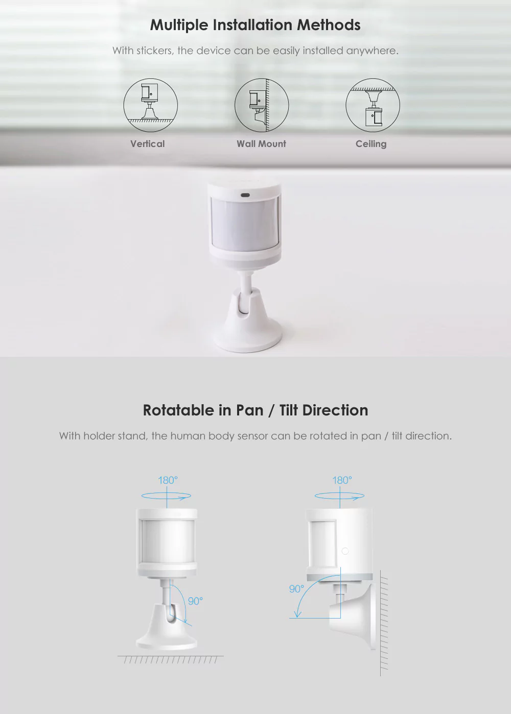Xiaomi Mijia Aqara Body Sensor ZigBee WiFi Wireless Connection Work for Xiaomi Smart Home -White