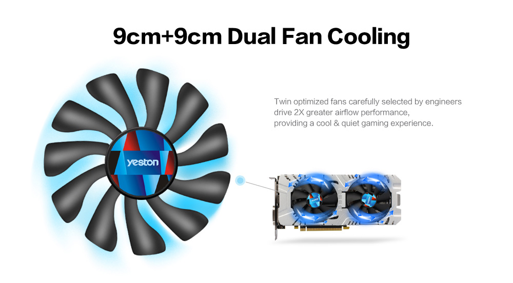 Yeston RX580 GPU Graphics Card 4GB 256bit DDR5 Triple Fans 7000MHz Two fans Support DVI HDMI - Black