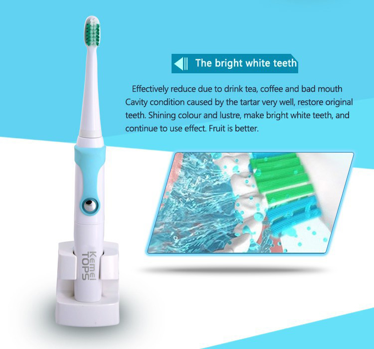 Kemei KM-907 Ultrasonic Electric Toothbrush Rechargeable IPX7 Waterproof -Blue