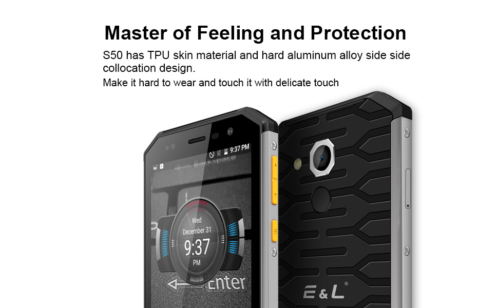 [HK Stock]E&L S50 5.0 Inch Smartphone IP68 Waterproof HD Screen 3GB 32GB 13.0MP Cam MT6753 Octa Core Android 7.0 Touch ID OTG - Black