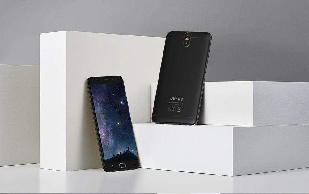 UHANS Max 2 6.44 Inch Smartphone Four Cameras 4GB 64GB FHD Screen MT6750T Octa Core Android 7.0 Touch ID 4300mAh - Black