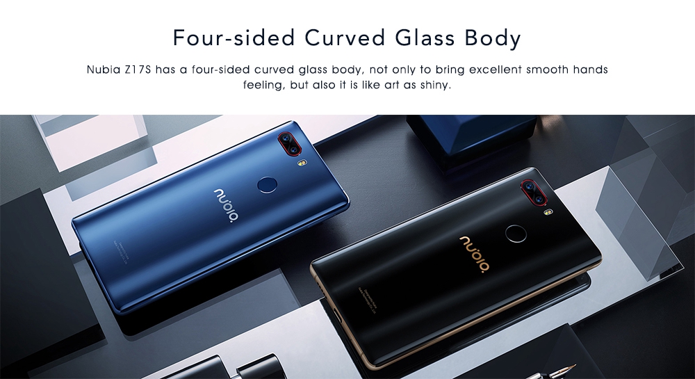 ZTE Nubia Z17S 5.73 Inch 4G LTE Smartphone Snapdragon 835 Octa Core 6GB 64GB Four Cameras Android 7.1 NFC Type-C 26W Flash Charge - Black Gold