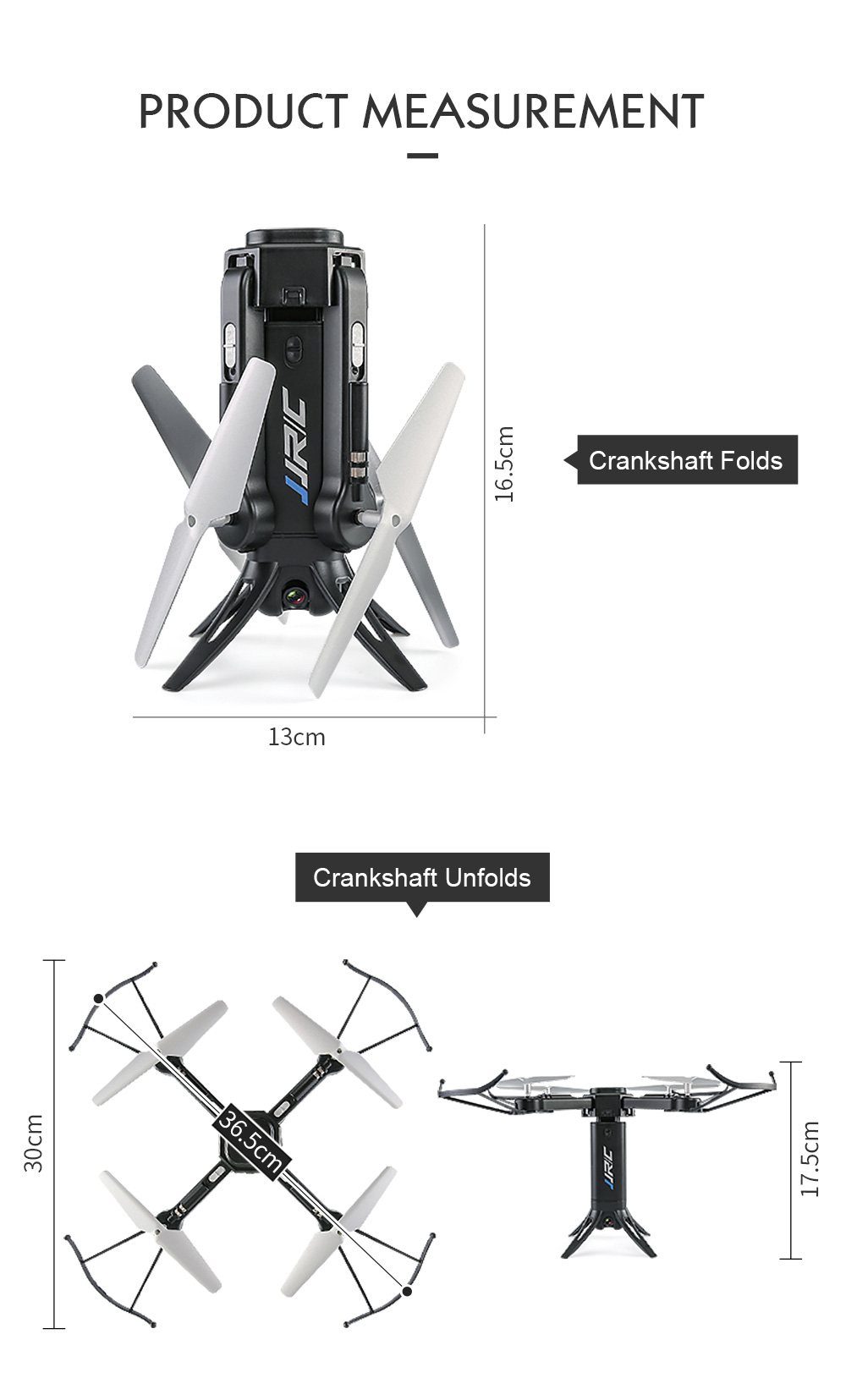JJRC H51 Rocket 360 WIFI FPV Foldable Drone with 720P 90 Degree Adjustable Camera Altitude Hold Mode RC Quadcopter RTF - Black