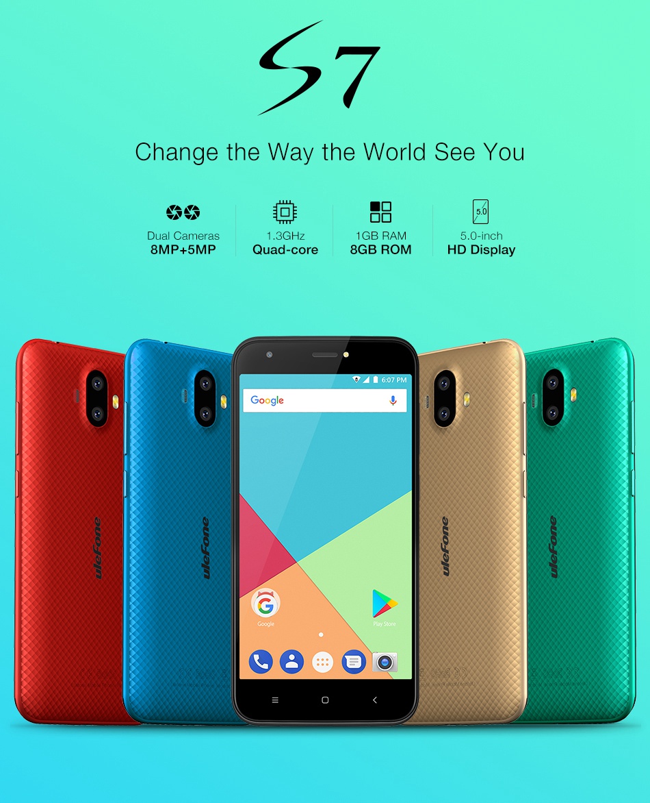 [HK Stock]Ulefone S7 5.0 Inch Smartphone HD Screen Dual Rear Camera 8GB MT6580A Quad Core Android 7.0 2500mAh Battery - Red