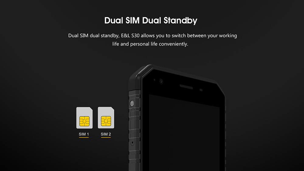 [HK Stock]E&L S30 4.7 Inch 4G LTE Smartphone IP68 Waterproof Corning Gorilla Glass Screen 2GB 16GB 13.0MP Cam MTK6737 Quad Core Android 7.0 Fast Charge - Black
