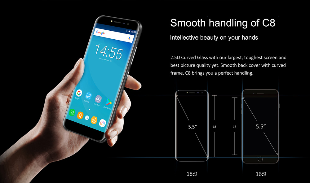 [HK Stock]Oukitel C8 5.5 Inch Smartphone HD 18:9 Aspect Ratio Screen 13.0MP Cam MTK6580A Quad Core 2GB RAM 16GB ROM Android 7.0 Touch ID 3000mAh - Pink