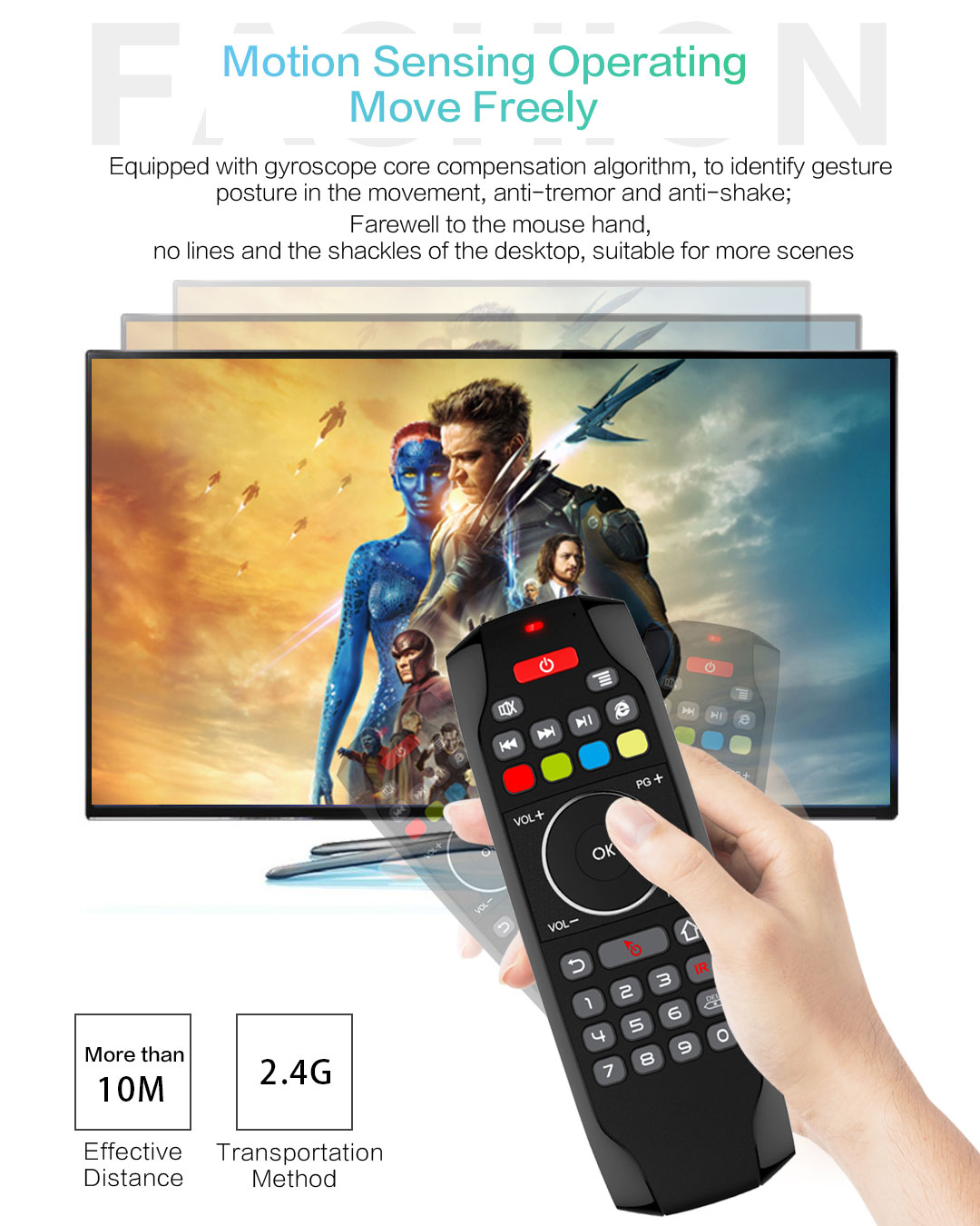 G7 6-Axis Gyro 2.4G Wireless Air Mouse QWERTY Keyboard with IR Learning Mouse Cursor 77 Keys for Andriod/Windows/Mac OS/Linux Systems - Black