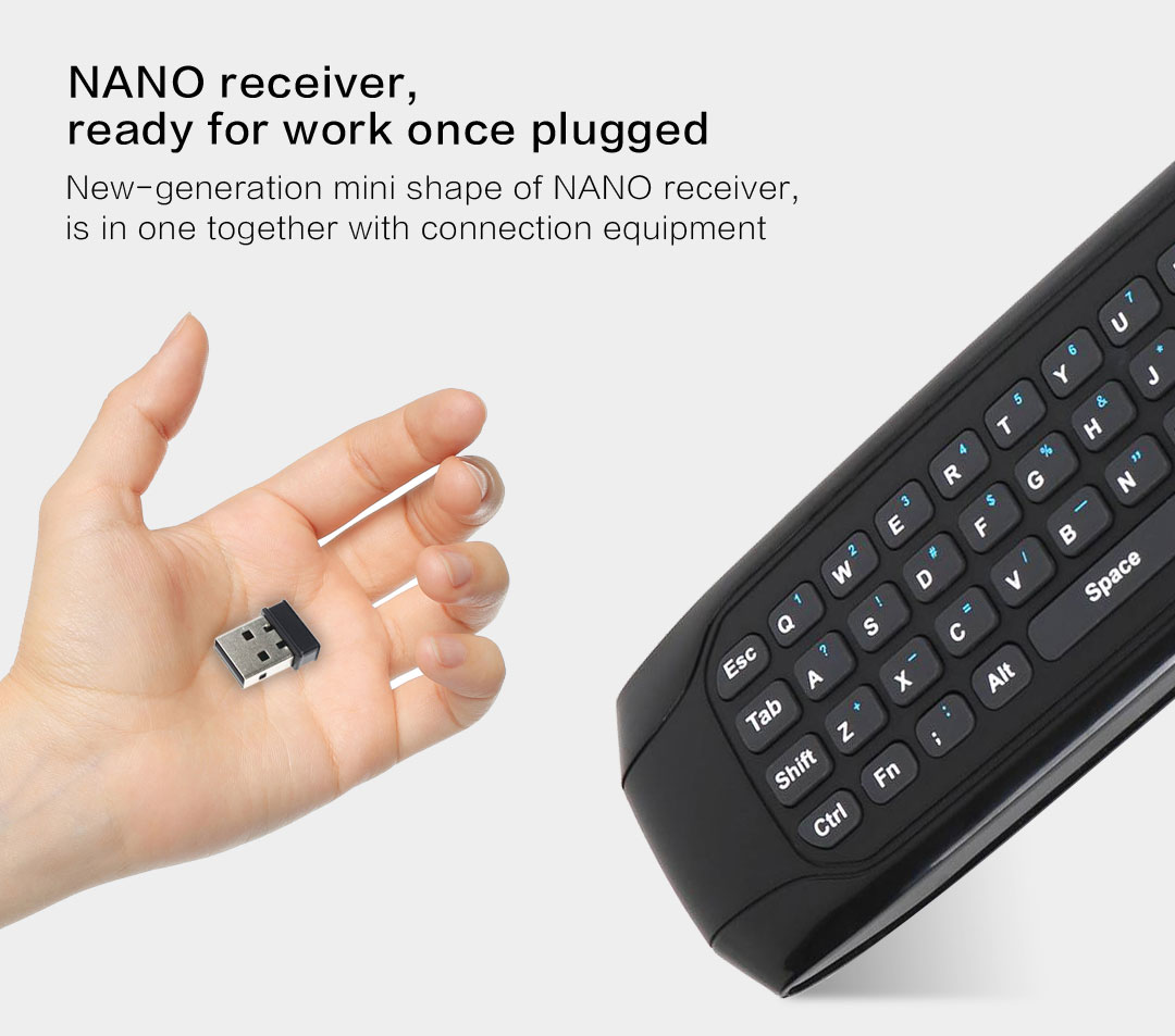 G7 6-Axis Gyro 2.4G Wireless Air Mouse QWERTY Keyboard with IR Learning Mouse Cursor 77 Keys for Andriod/Windows/Mac OS/Linux Systems - Black