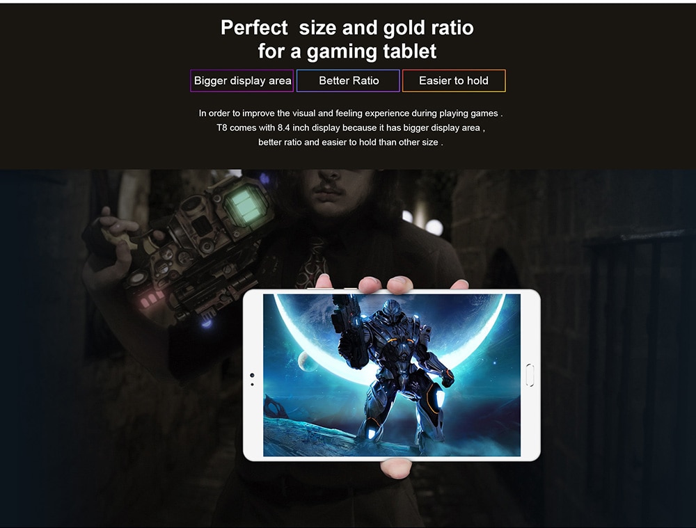 [Package A]Teclast T8 Tablet  Quad Core 8.4 Inch Dual Camera 4GB RAM  DDR3L 64GB ROM  eMMC  WIFI Android 7.0(White/Gold) + Protective PU Leather Case with Kickstand for Teclast T8 Floral Series 8.4 Inch with Adjustable Support Armband (Black)