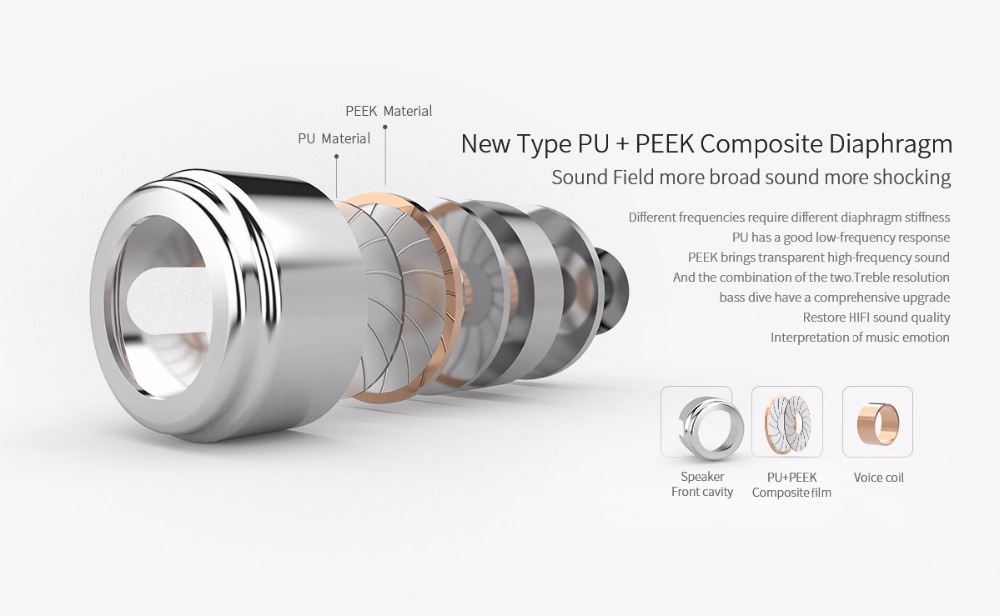 UIISII T8 In-ear Earphones with Mic Stereo Dual Dynamic Drivers Strong Bass Noise Reduction - Black