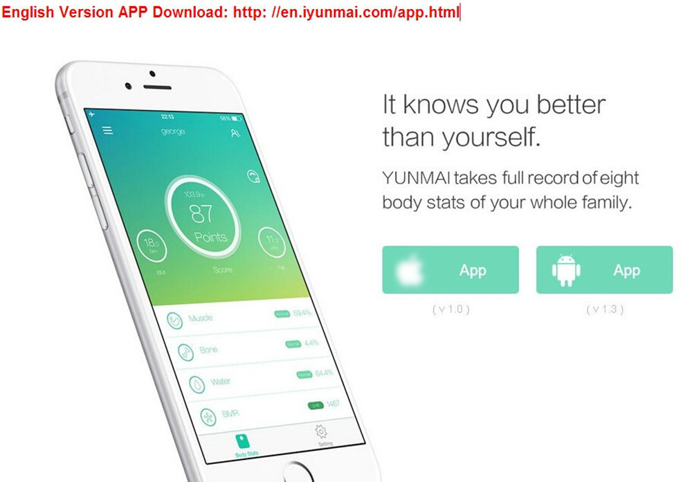 Yunmai SE M1680 Smart Body Fat Scale Bluetooth 4.0 APP Remote Control Body Composition Monitor -White