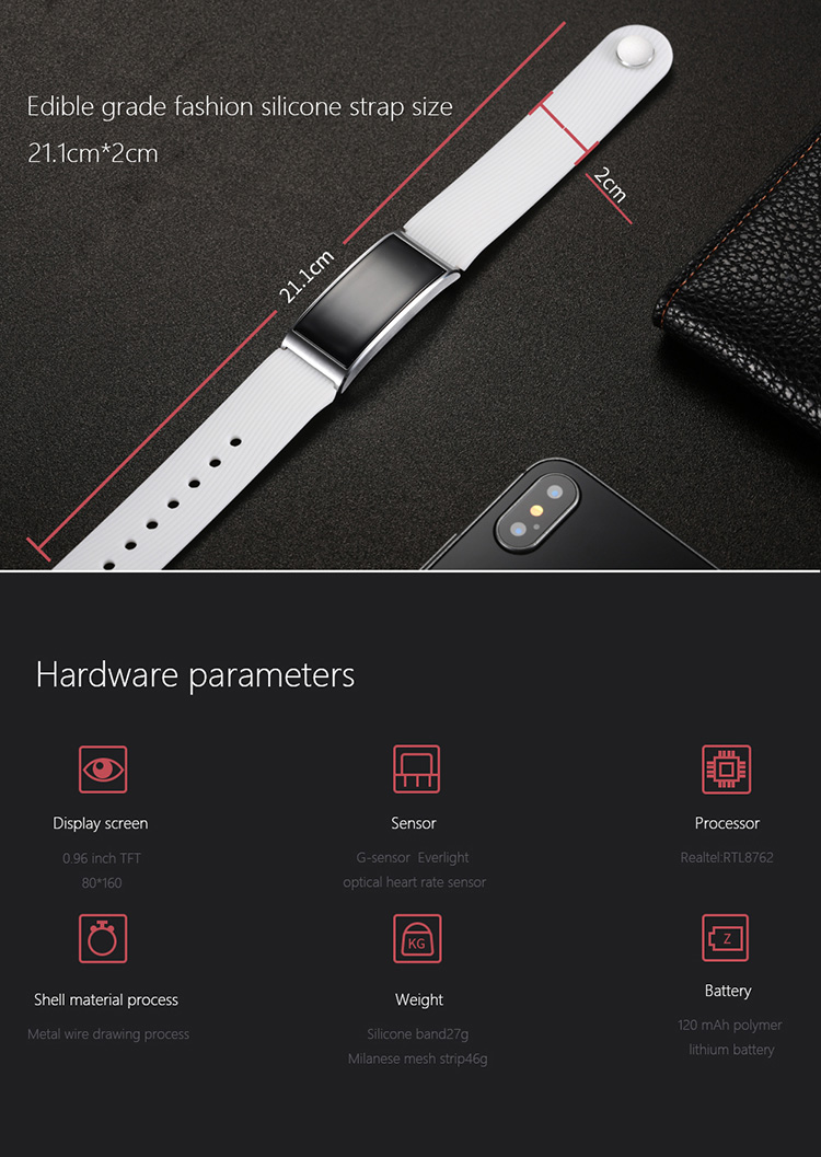 Makibes X3  Smart Bracelet Heart Rate/Blood Pressure Monitor Bluetooth Water Resistant IP68 Compatible with iOS Android  - Black