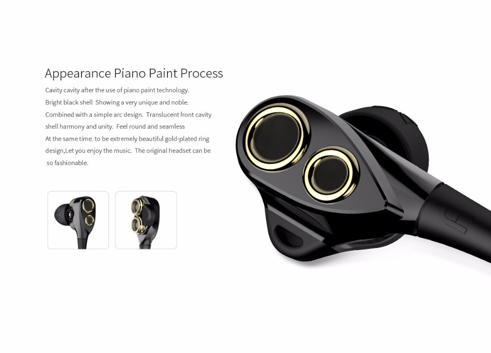 UIISII T8 In-ear Earphones with Mic Stereo Dual Dynamic Drivers Strong Bass Noise Reduction - Black