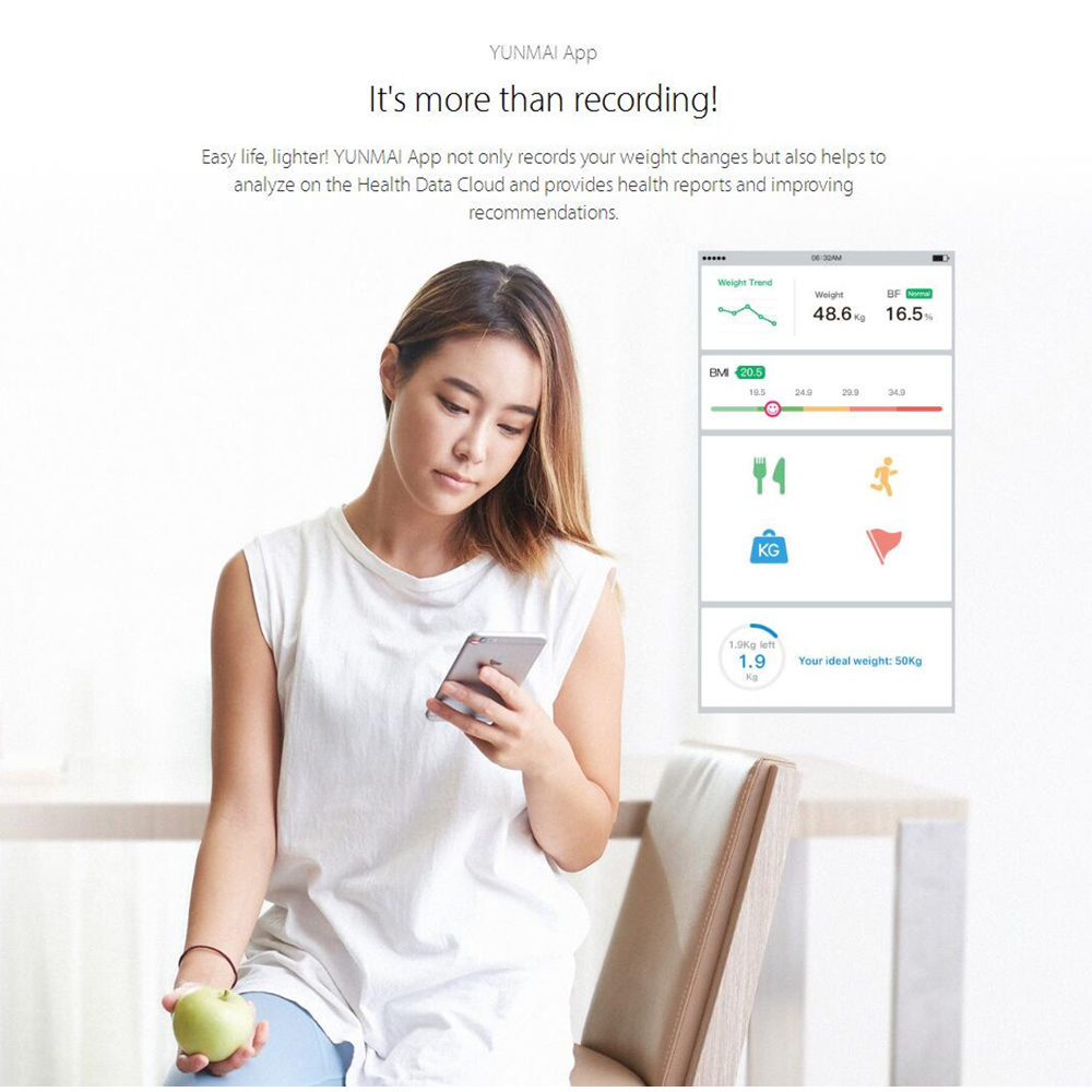 Yunmai SE M1680 Smart Body Fat Scale Bluetooth 4.0 APP Remote Control Body Composition Monitor -White