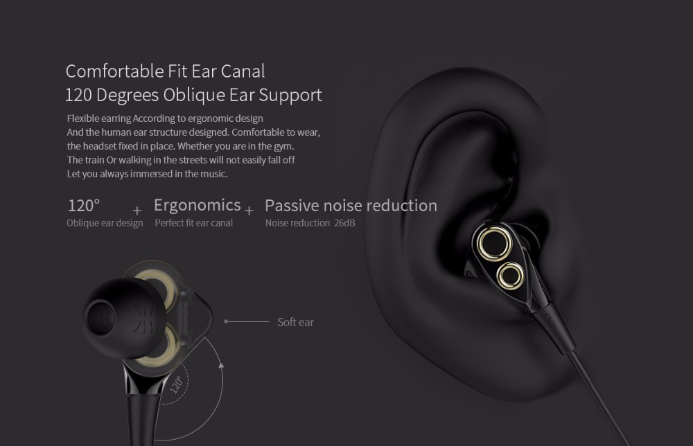 UIISII T8 In-ear Earphones with Mic Stereo Dual Dynamic Drivers Strong Bass Noise Reduction - Black