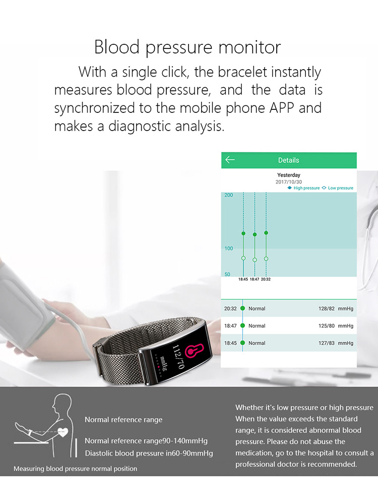Makibes X3  Smart Bracelet Heart Rate/Blood Pressure Monitor Bluetooth Water Resistant IP68 Compatible with iOS Android  - Black