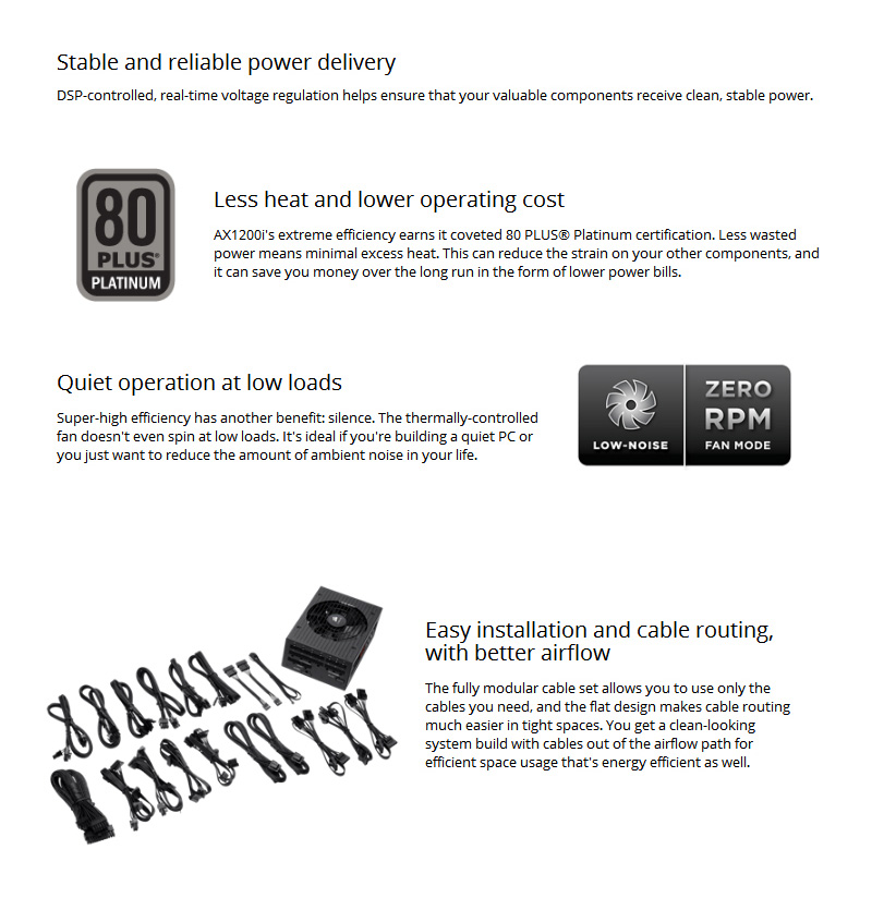 Corsair AX1200i 1200W Fully Modular Digital Power Supply 80 Plus Platinum Certified - Black