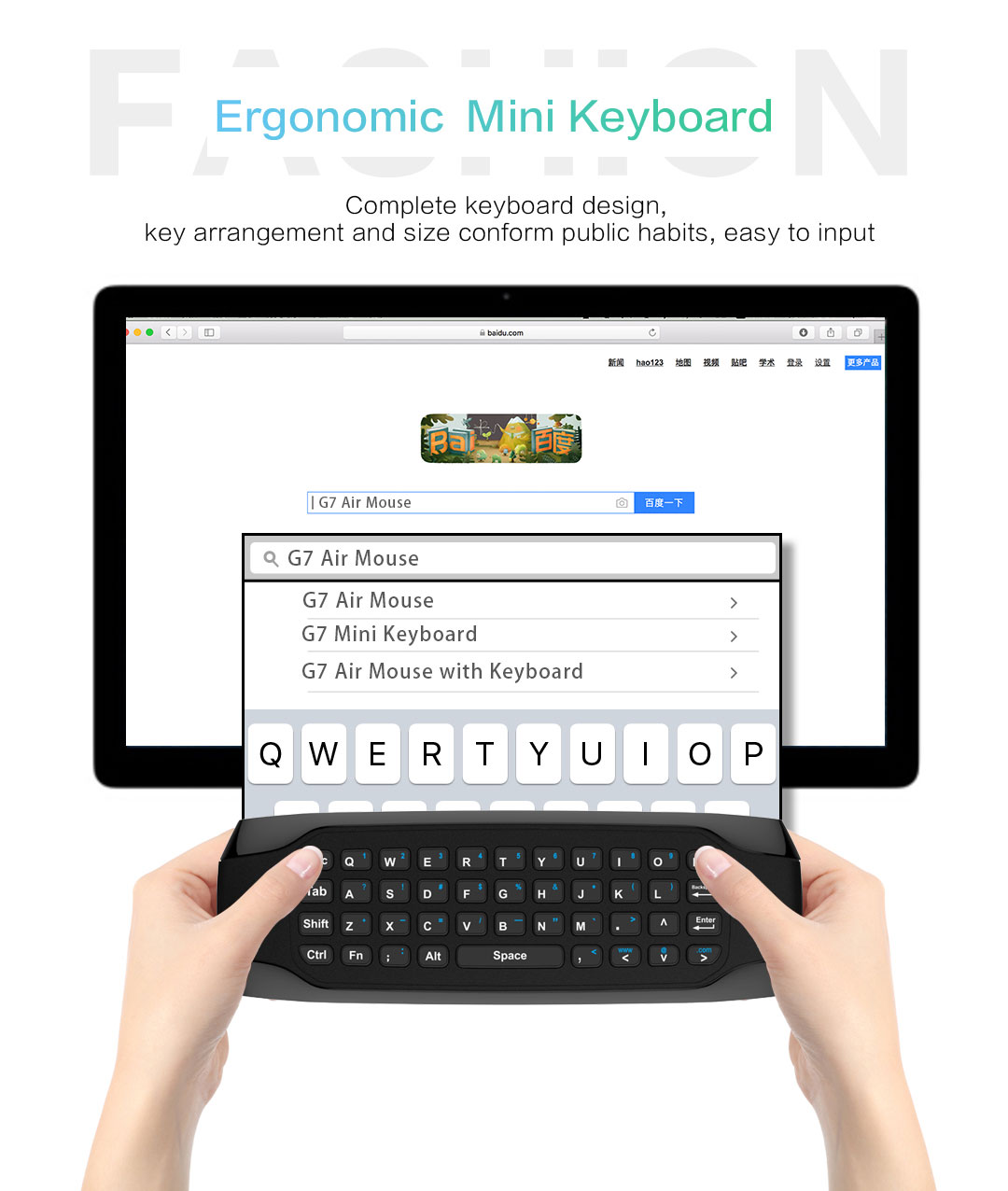 G7 6-Axis Gyro 2.4G Wireless Air Mouse QWERTY Keyboard with IR Learning Mouse Cursor 77 Keys for Andriod/Windows/Mac OS/Linux Systems - Black