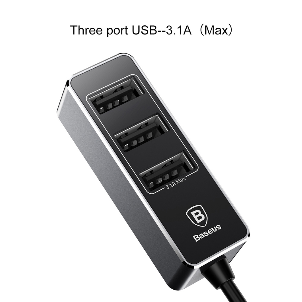 Baseus CCTON-01 Multi-functional Car Charger 4 USB Ports 5.5A With Cable Widely Compatible - Gray
