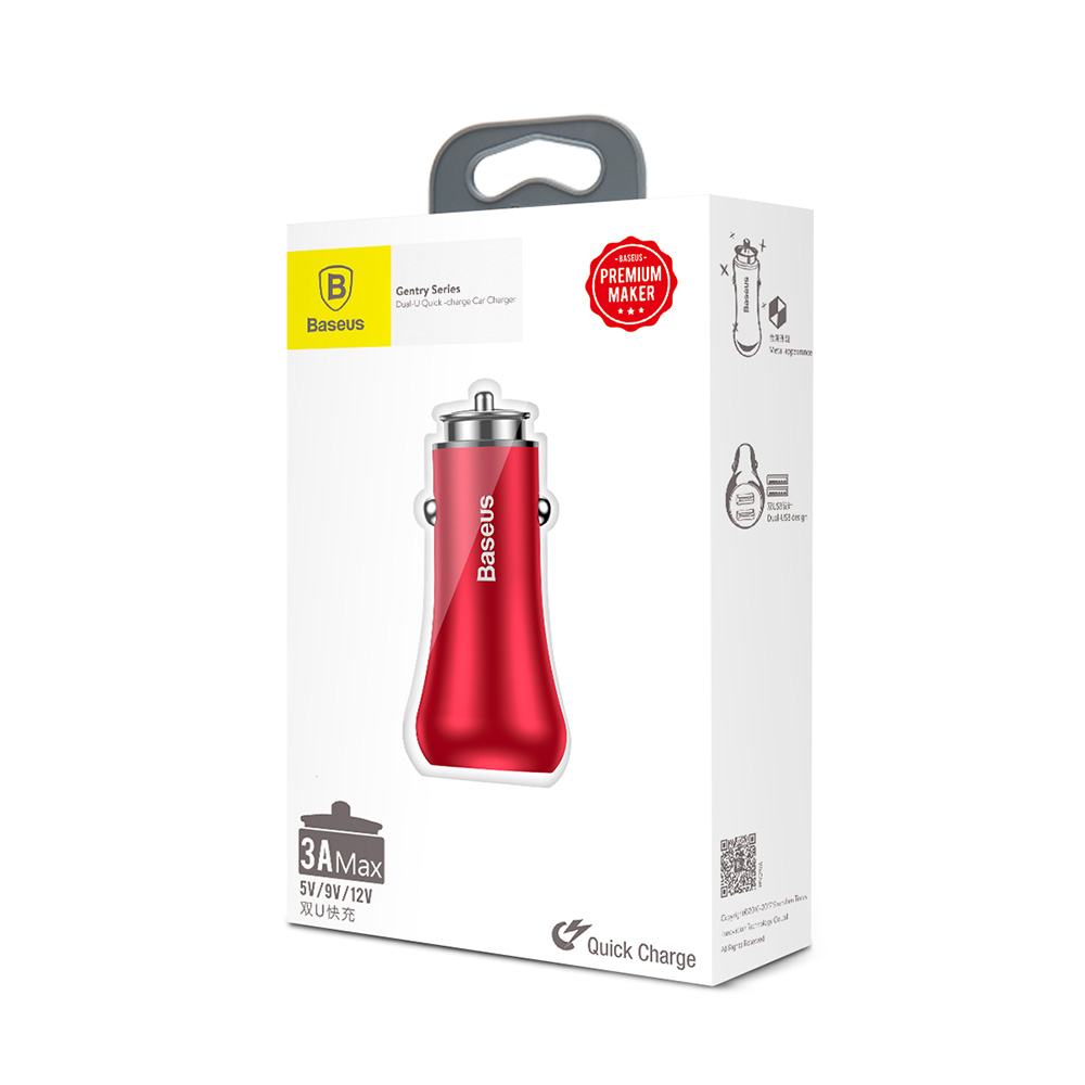 Baseus CCAL-GC01 Car Charger Dual USB Ports QC3.0 Metal Car Charger - Black