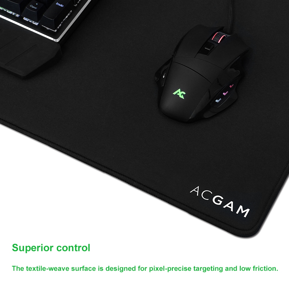 ACGAM P07 Precision Cloth Gaming Mouse Mat Washable 4mm Ultra Thick Extended Water-Resistant 35.4 Inch x 11.8 Inch - Black