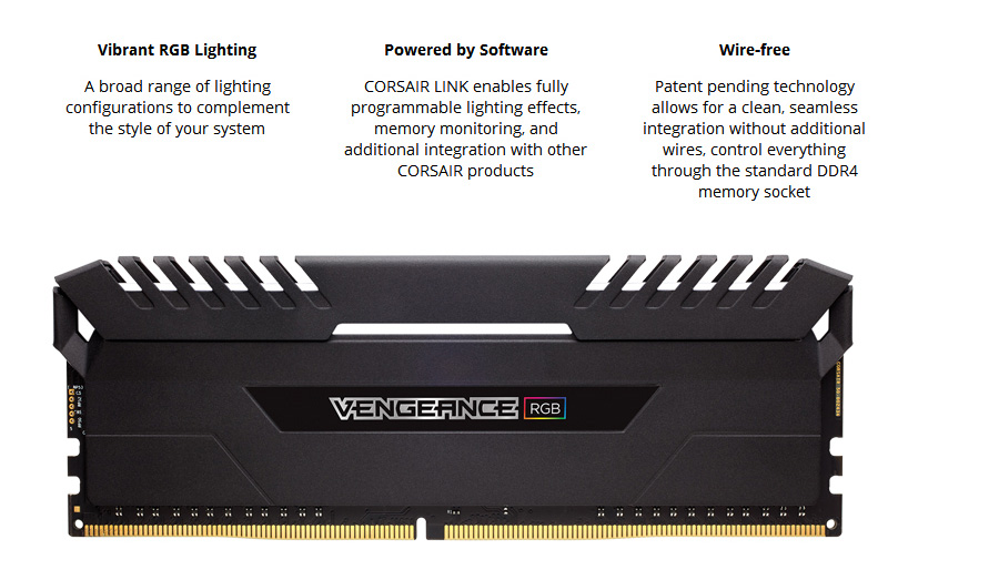 Corsair Vengeance 2 x 8GB DDR4 Memory Modules RGB LED 3000 PC4-24000 C15 Intel 100/200 Series PC Memory Kit - Black