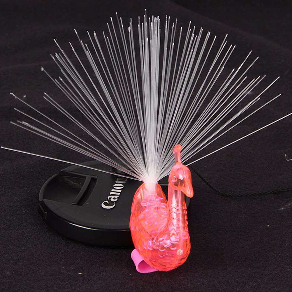 LED Glow Peacock Finger Ring Laser Beams Optical Fiber Toy - Random Color
